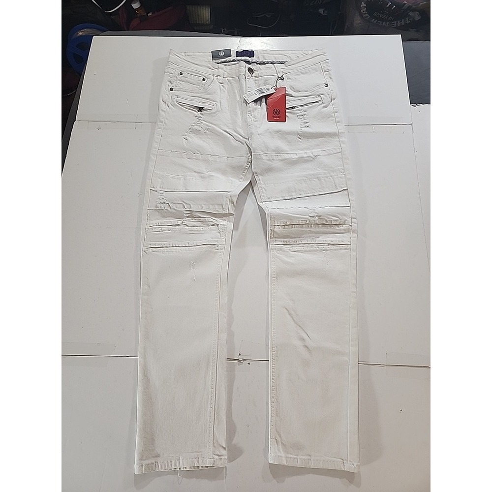 NWT Imperious Delf Stealth White Biker Moto Jeans Mens 40x32 Distressed DP802